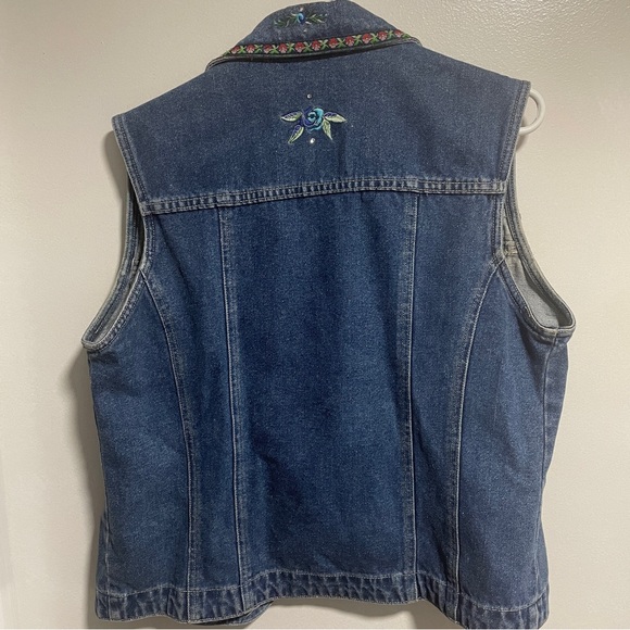 Vintage Women's Bill Blass Jeans Denim Vest Embroidery Floral & Rhinestone EUC M - Picture 9 of 10